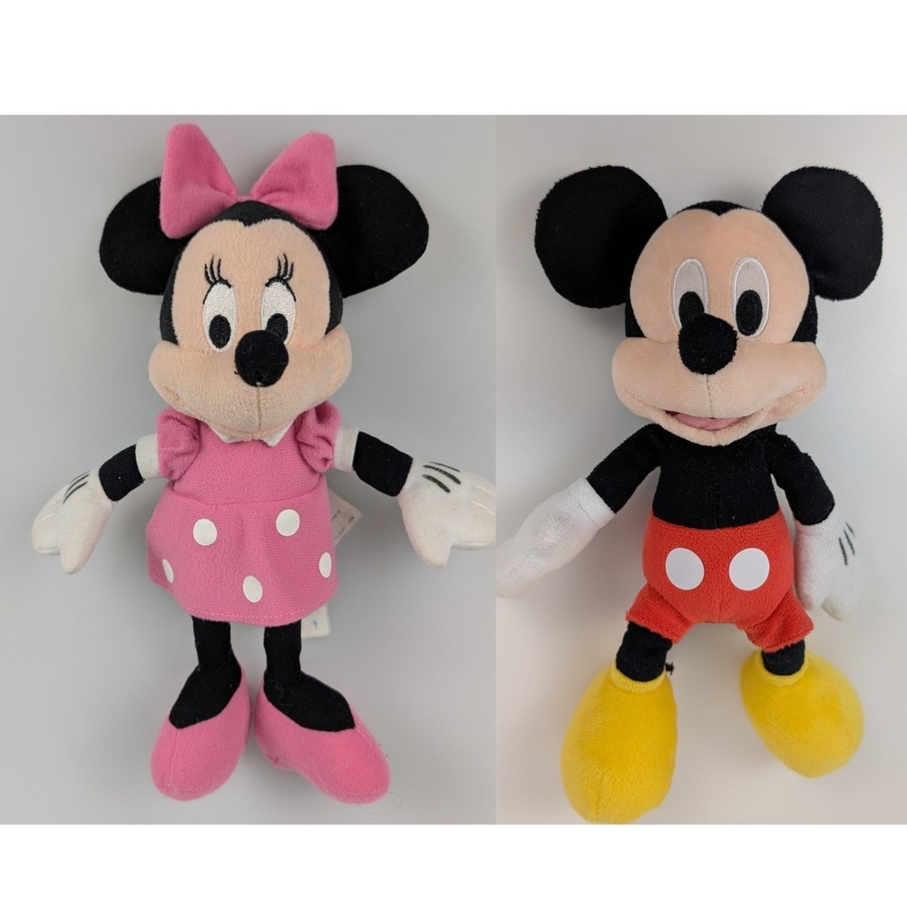 Vtg 10" Disney Mickey Minnie Mouse Plushes Polka Dot Dress Stuffed Animal‎ Toy
